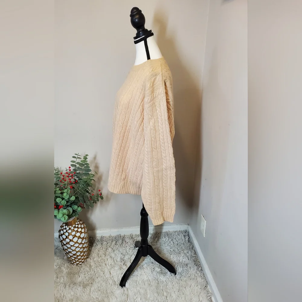 J. Crew Women's Cream Relaxed Cable Knit Sweater 100% Wool Size XL